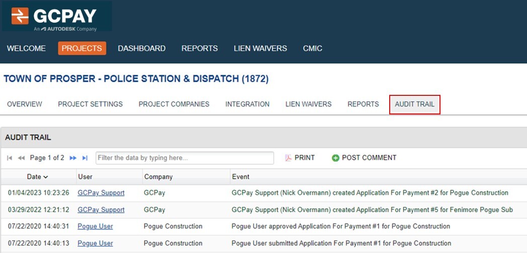 GCPay_Audit Trail Screenshot