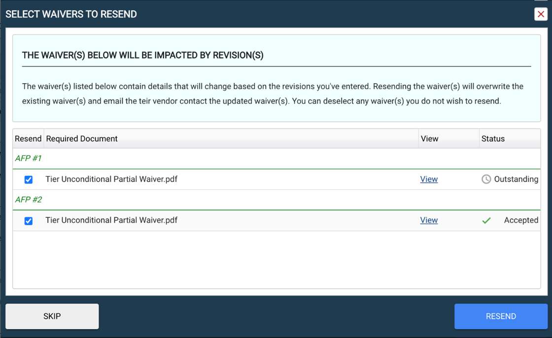 Select Waivers to Resend