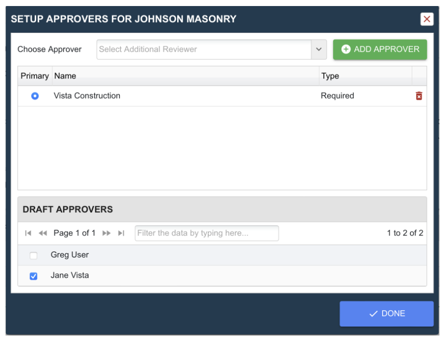 Setup Approvers View